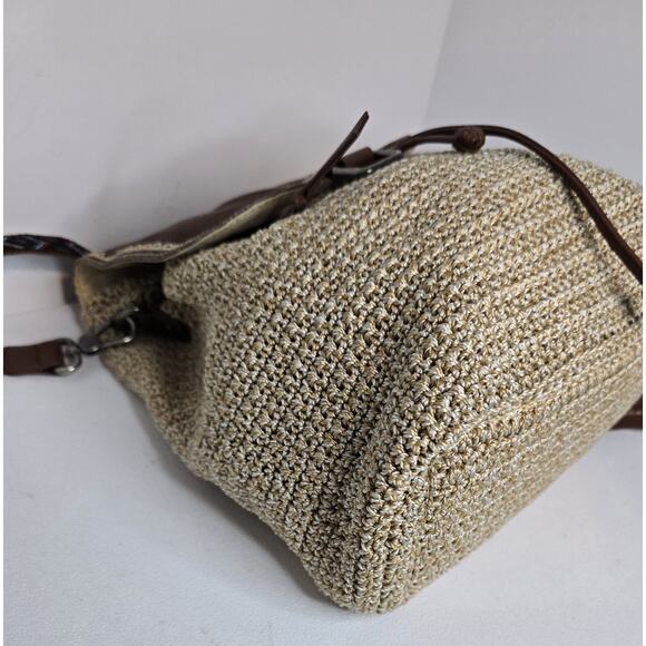 The Sak Avalon Backpack Beige/Brown Hand Crocheted Textile Purse - Picture 7 of 13